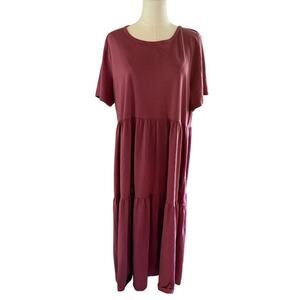 Coldwater Creek Pima Cotton Jersey Knit Maxi Dress Brick Red XL Lagenlook Boho